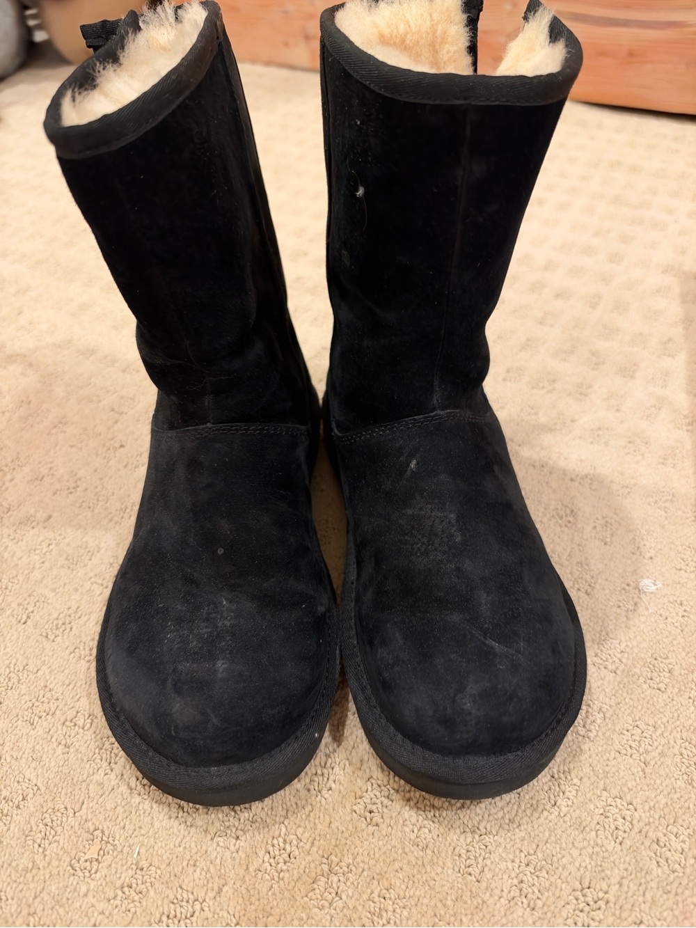 UGG Black Suede Mid-Calf Shearling Boots